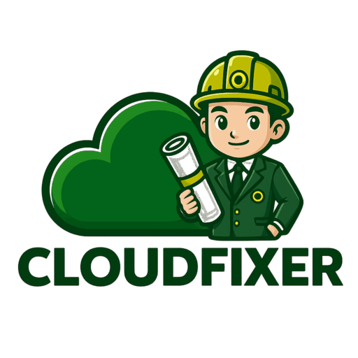 Cloud Fixer Main Logo 2026 Little man with cloud in the background holding the plan